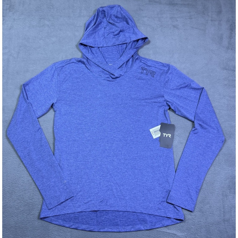 TYR SunDefense Hooded T Shirt Womens S Blue UPF 50+ Athleisure NEW